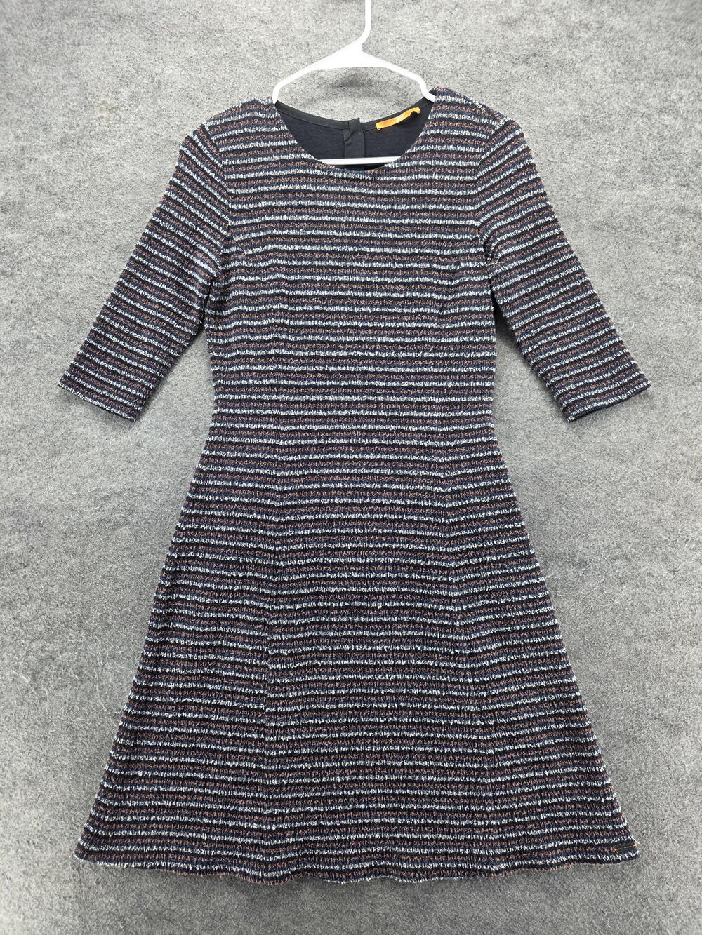 BOSS Orange Dress Womens XS Blue Fit & Flare Knee Length Striped Lined